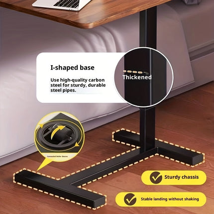 Height-Adjustable Laptop Desk with Tilting Desktop & Hidden Wheels