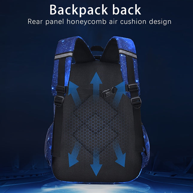 Print Starry Sky Backpack for Boys, Suitable for Elementary School Students, Featuring Large Capacity,