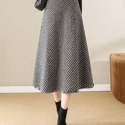 High-Waisted Skirt, Versatile Daily Commute Mid-Length Skirt with Belt for Winter