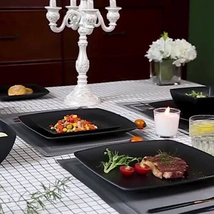 16/32pcs Plastic Tableware Set - Classic Square Lightweight Design, Durable Dinner and Salad Plates,