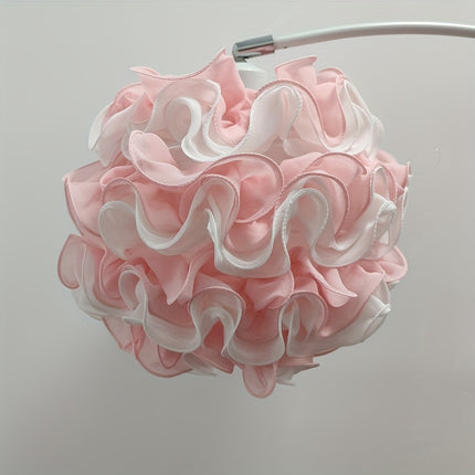 Modern Spherical Fabric Shade with Wavy Design  Soft Pink & White Textured Lighting Fixture