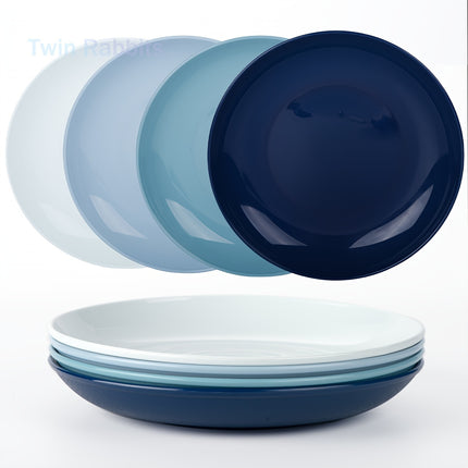 4 Unbreakable 9-Inch Plastic Plates, Microwave And Dishwasher Safe, Dinnerware Set for Home RV Party (Blue Series)