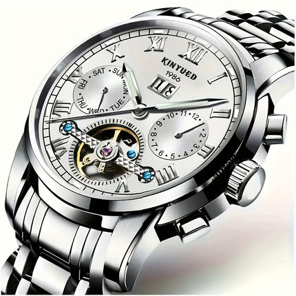 Luxury Brand Sports Casual Mechanical Watch with Transparent Back, Automatic Winding,