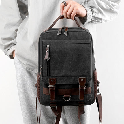 Men'S Backpack  New Washed Canvas, Dual Shoulder Straps, Multifunctional Retro Laptop Backpack,