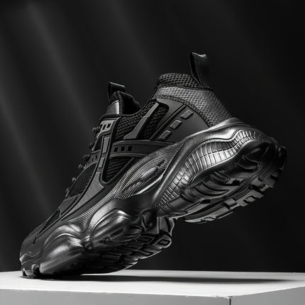 Men's Black Athletic Sneakers - Breathable Mesh Upper, Durable MD Sole