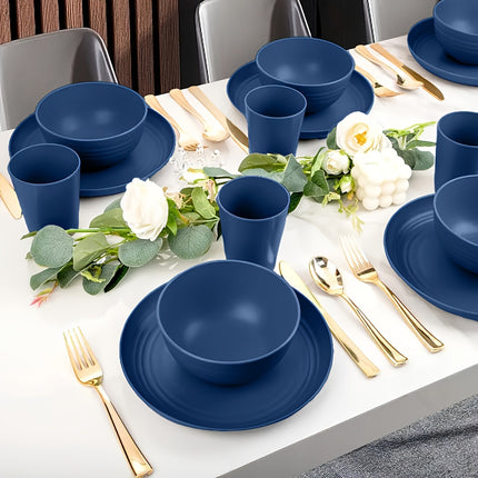 Blue Dinnerware Set for 4 People, Consisting of Plates, Bowls, And Cups, Microwave-Safe And Dishwasher