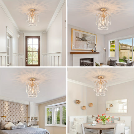 1pc Modern Semi-Flush Mount Ceiling Light Fixture - Elegant Golden Chandelier with E14 Bulb Base,