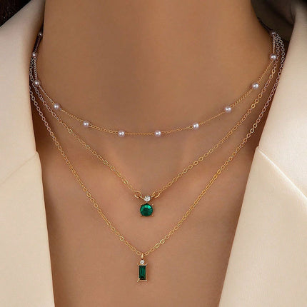 Vintage Grandmother Blue Green Pearl Multilayer Simplicity Necklace