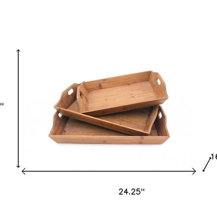 Set of Three Brown Wood Serving Tray
