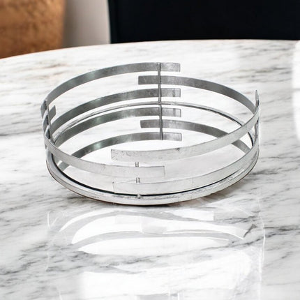 14" Silver Round Metal Geometric Vanity Tray