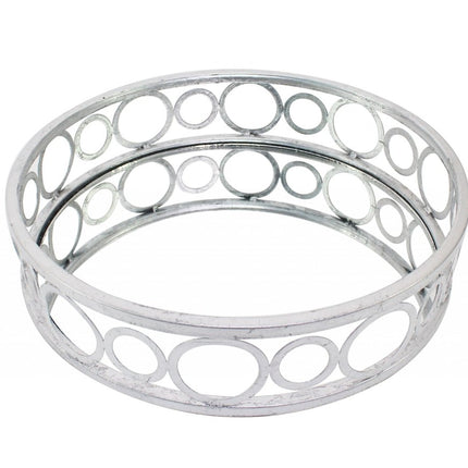 14" Silver Round Metal Geometric Vanity Tray