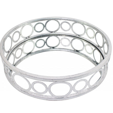 14" Silver Round Metal Geometric Vanity Tray