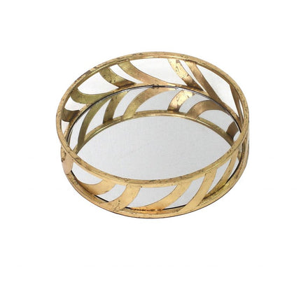 14" Gold Round Metal Geometric Vanity Tray