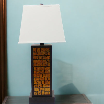 31" Black and Yellow Metal Bedside Table Lamp With White Empire Shade