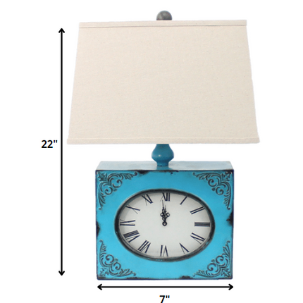 22" Distressed Red Metal Bedside Lamp With Beige Shade