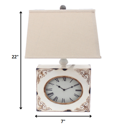 22" Distressed Red Metal Bedside Lamp With Beige Shade
