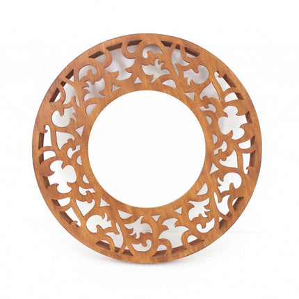 24" Brown Round Wood Framed Accent Mirror