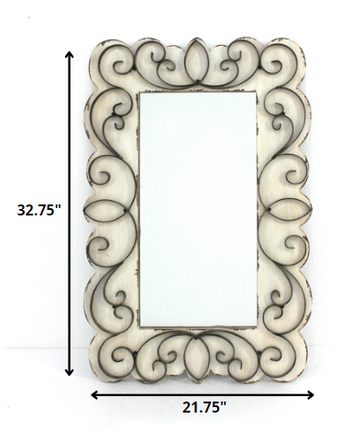 33" White Wood Framed Accent Mirror