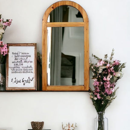 24" Brown Wood Arch Framed Accent Mirror