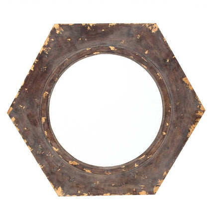 24" Bronze Hexagon Distressed Wood Framed Accent Mirror