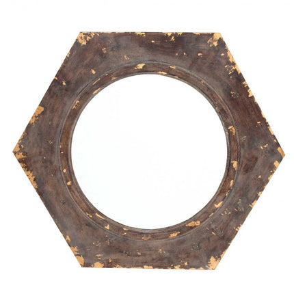 24" Bronze Hexagon Distressed Wood Framed Accent Mirror