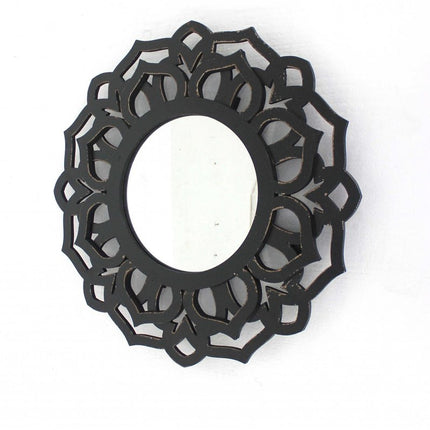 24" Black Abstract Wood Framed Accent Mirror