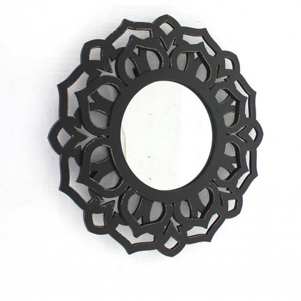 24" Black Abstract Wood Framed Accent Mirror