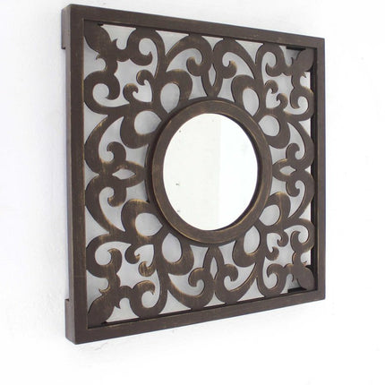 24" Brown Circle In Square Vintage Style Framed Accent Mirror