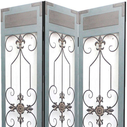 72" Blue Metal Folding Three Panel Screen Room Divider
