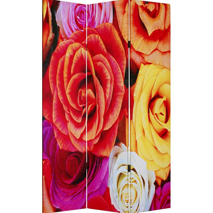 72" Red Canvas Folding Three Panel Screen Room Divider