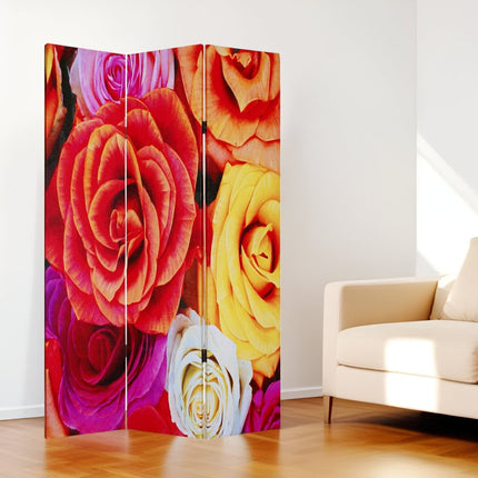 72" Red Canvas Folding Three Panel Screen Room Divider
