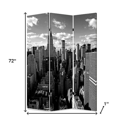 72" Gray Canvas Folding Three Panel Screen Room Divider