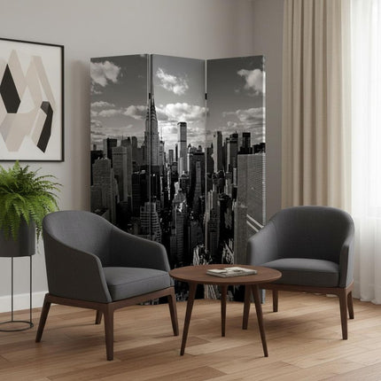 72" Gray Canvas Folding Three Panel Screen Room Divider