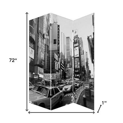 72" Gray Canvas Folding Three Panel Screen Room Divider