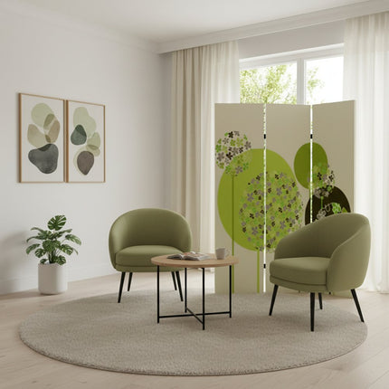 72" Green Canvas Folding Three Panel Screen Room Divider