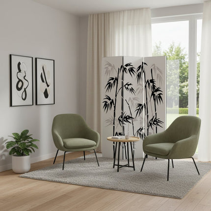 72" Black And White Canvas Folding Three Panel Screen Room Divider