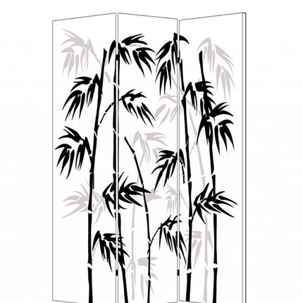72" Black And White Canvas Folding Three Panel Screen Room Divider