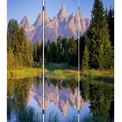 72" Blue And Green Canvas Folding Three Panel Screen Room Divider