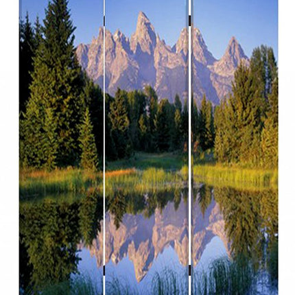 72" Blue And Green Canvas Folding Three Panel Screen Room Divider