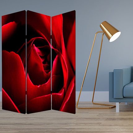 72" Red Canvas Folding Three Panel Screen Room Divider