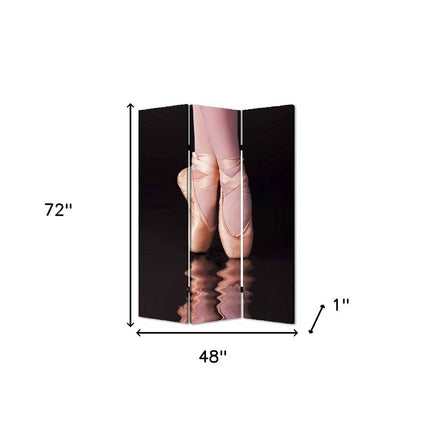 72" Black Canvas Folding Three Panel Screen Room Divider