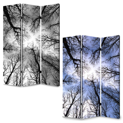 72" Black And Blue Canvas Folding Three Panel Screen Room Divider