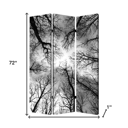 72" Black And Blue Canvas Folding Three Panel Screen Room Divider