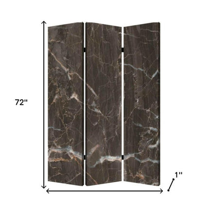72" Gray Canvas Folding Three Panel Screen Room Divider