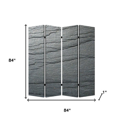 84" Gray Canvas Folding Four Panel Screen Room Divider