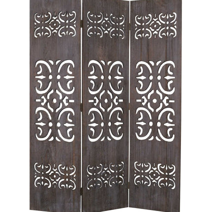 67" Brown Wood Folding Three Panel Screen Room Divider