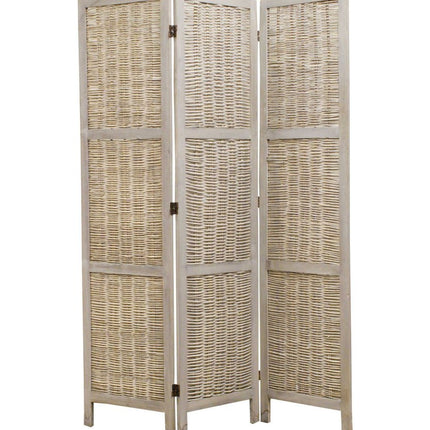 67" Beige Wood Folding Three Panel Screen Room Divider
