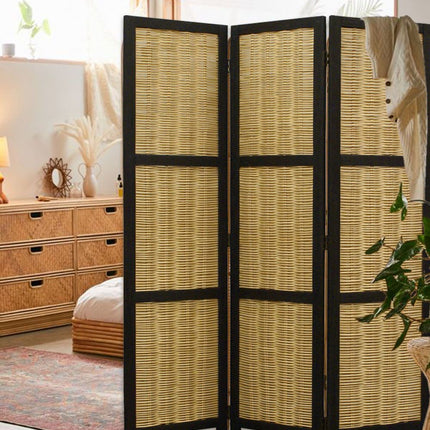 67" Brown Folding Three Panel Screen Room Divider