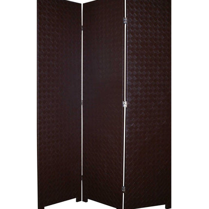 71" Brown Faux Leather Folding Three Panel Screen Room Divider