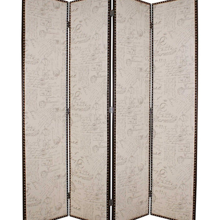 84" Beige Fabric Folding Four Panel Screen Room Divider